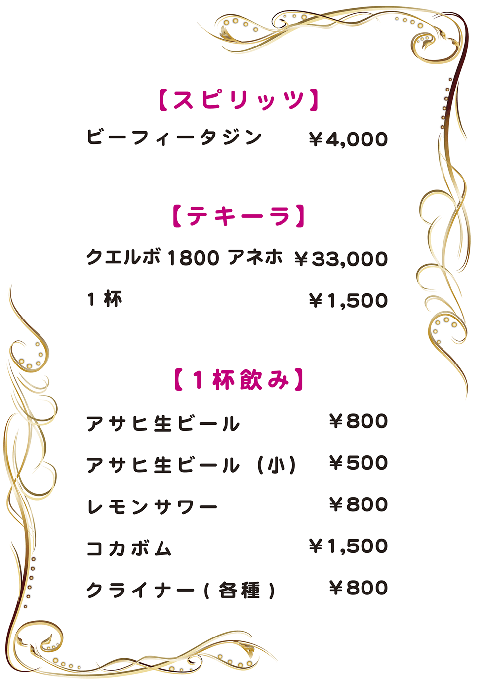 スピリッツ・テキーラ・1杯飲み